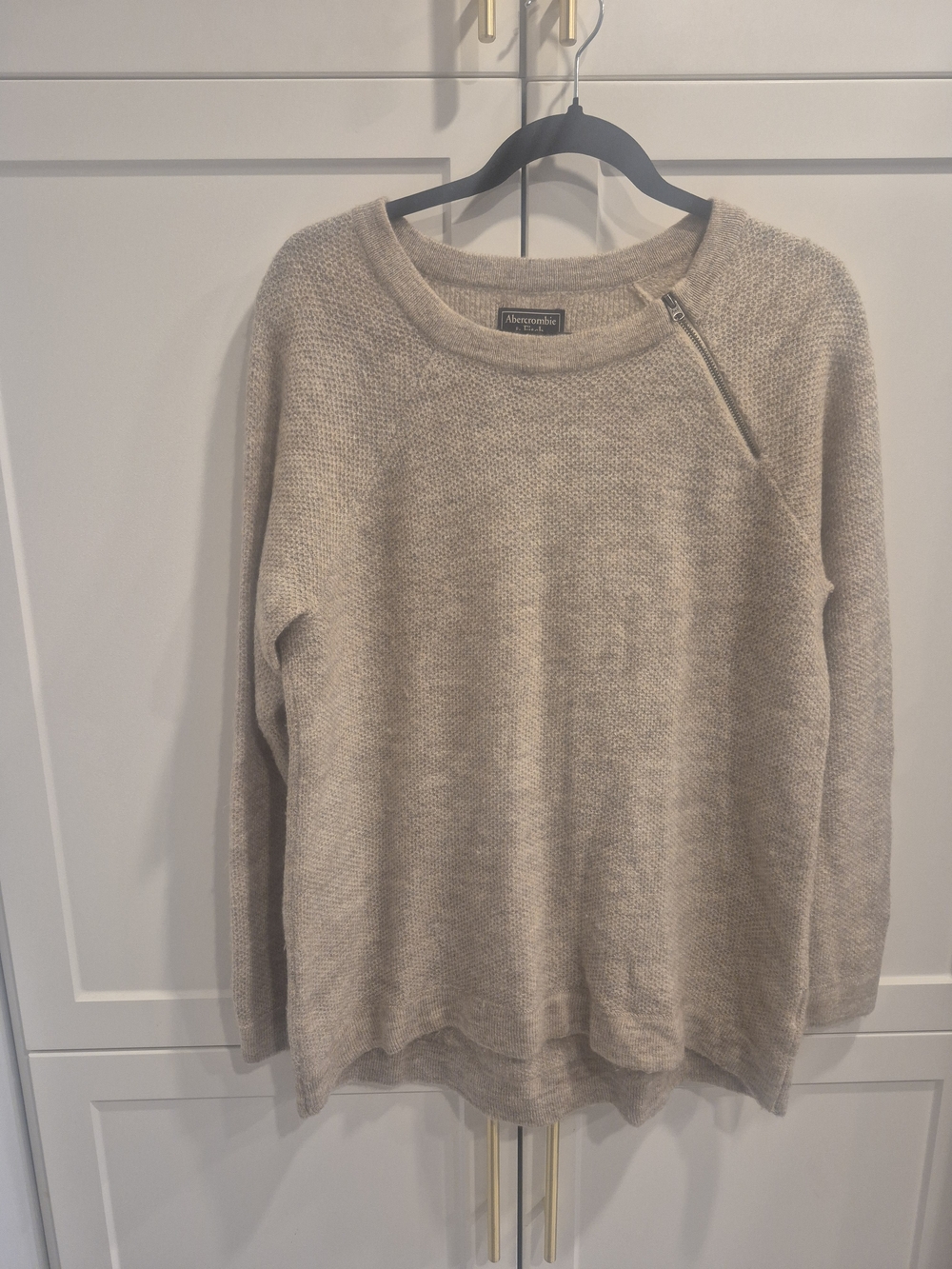 Abercrombie & Fitch Women's Beige Crewneck Sweater with Zip Detail